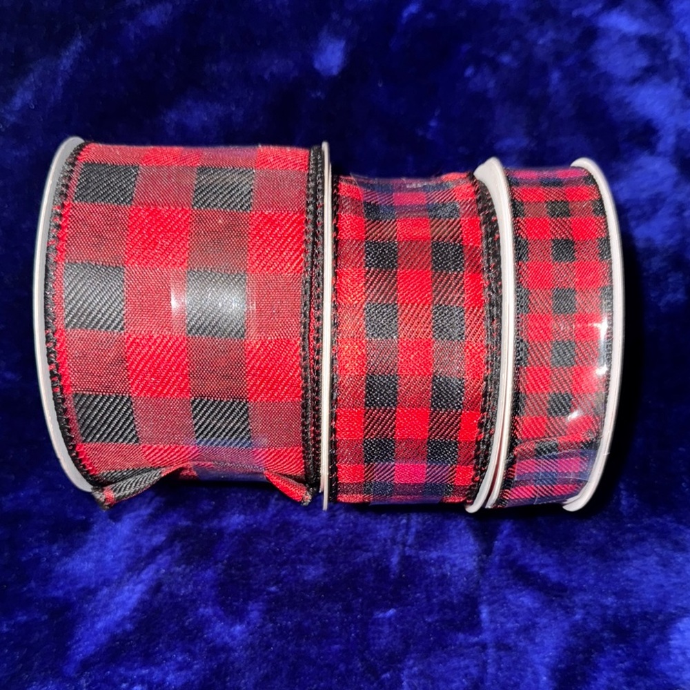 3 rolls Red and Black Plaid Ribbon NEW